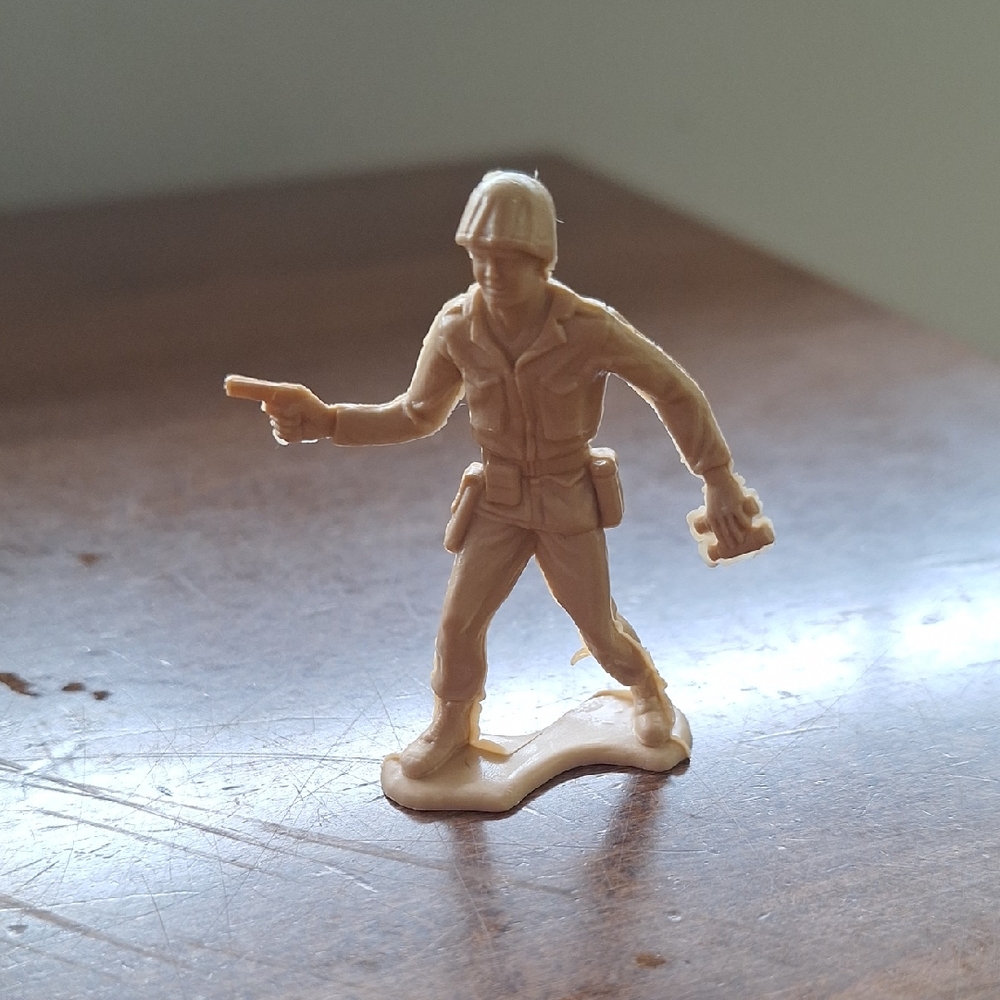 Vintage Tan Plastic Toy Soldier Figurine, Tim Mee Gold Captain
